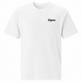 White crewneck t-shirt with Sigma script logo on chest.