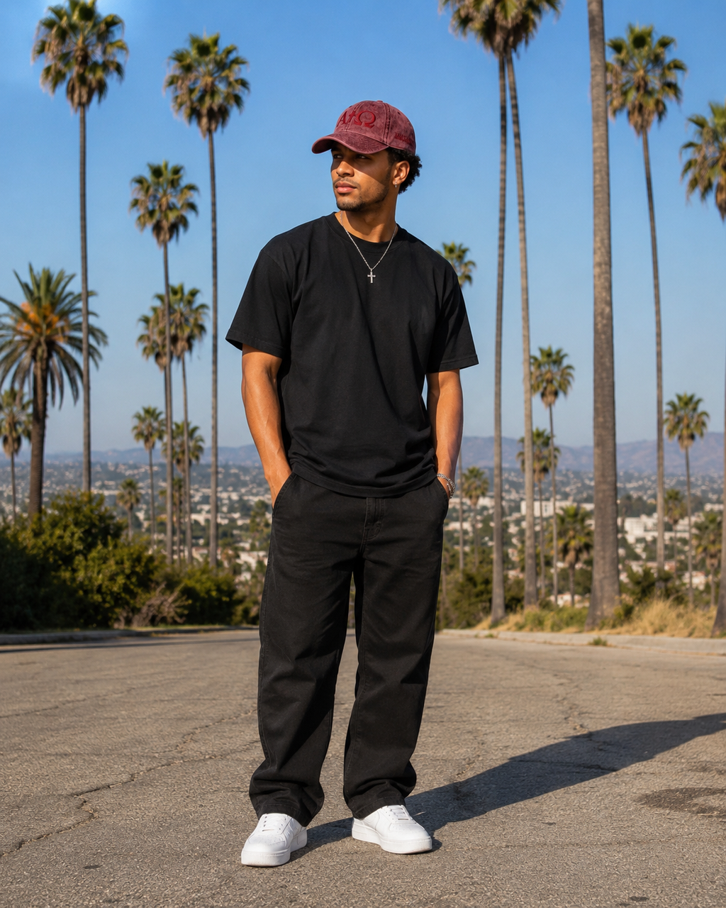 ALPHA + OMEGA™ vintage black baseball cap, curved brim, front logo embroidery