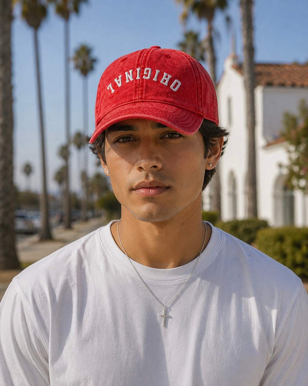 ORIGINAL™ vintage hat, red fabric with embroidered logo and curved brim