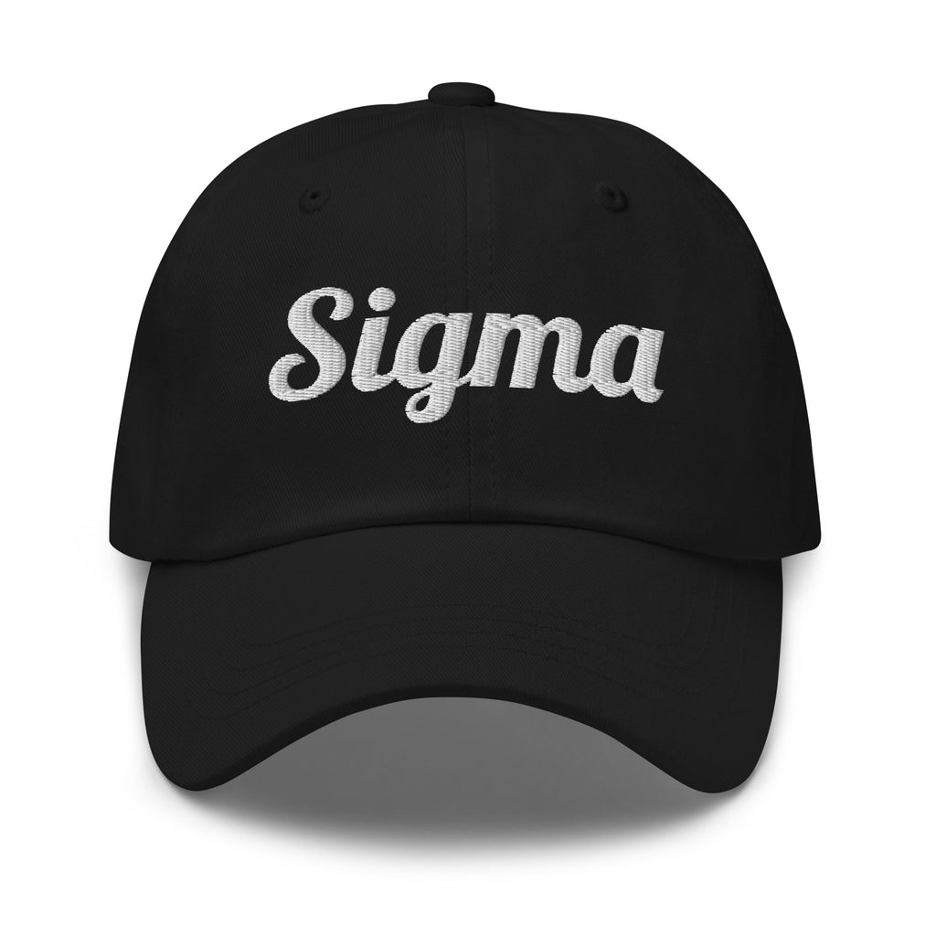 Black dad hat with embroidered Sigma logo on front panel and curved brim