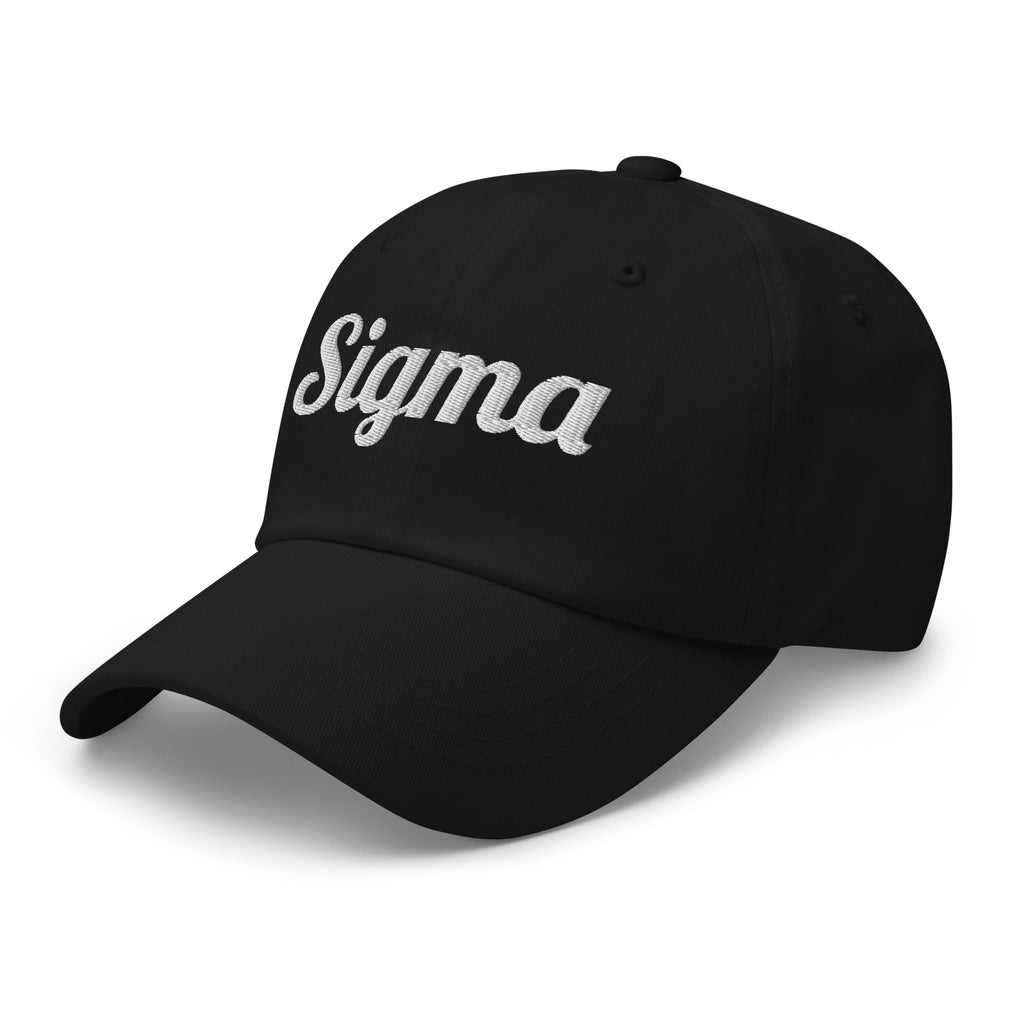 Black dad hat with embroidered Sigma logo on front panel and curved brim