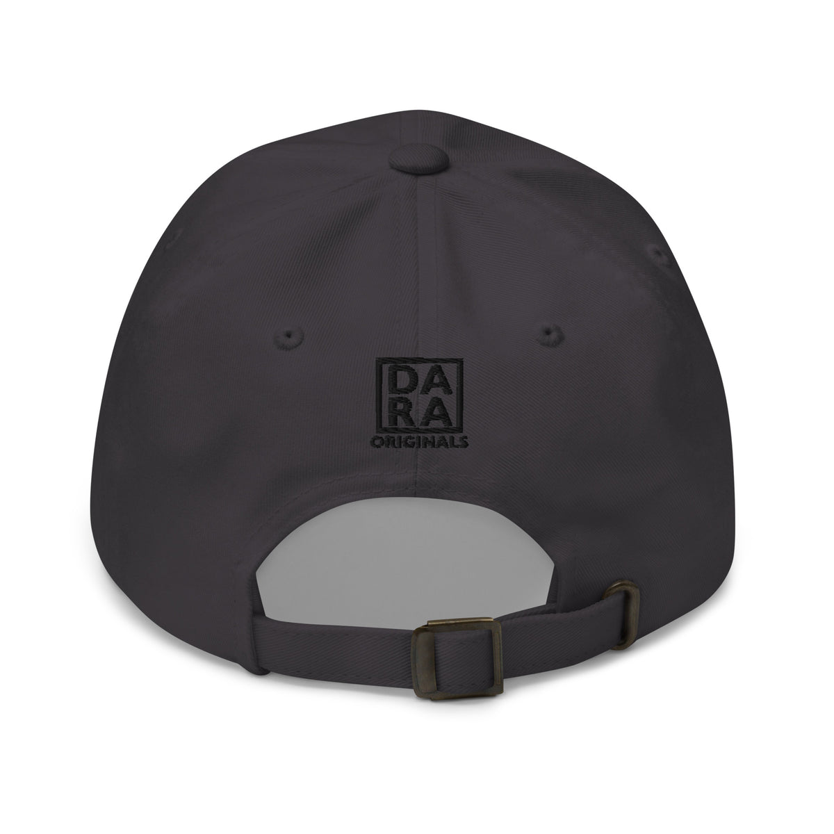Dark dad hat with DA ORIGINALS patch and adjustable buckle strap