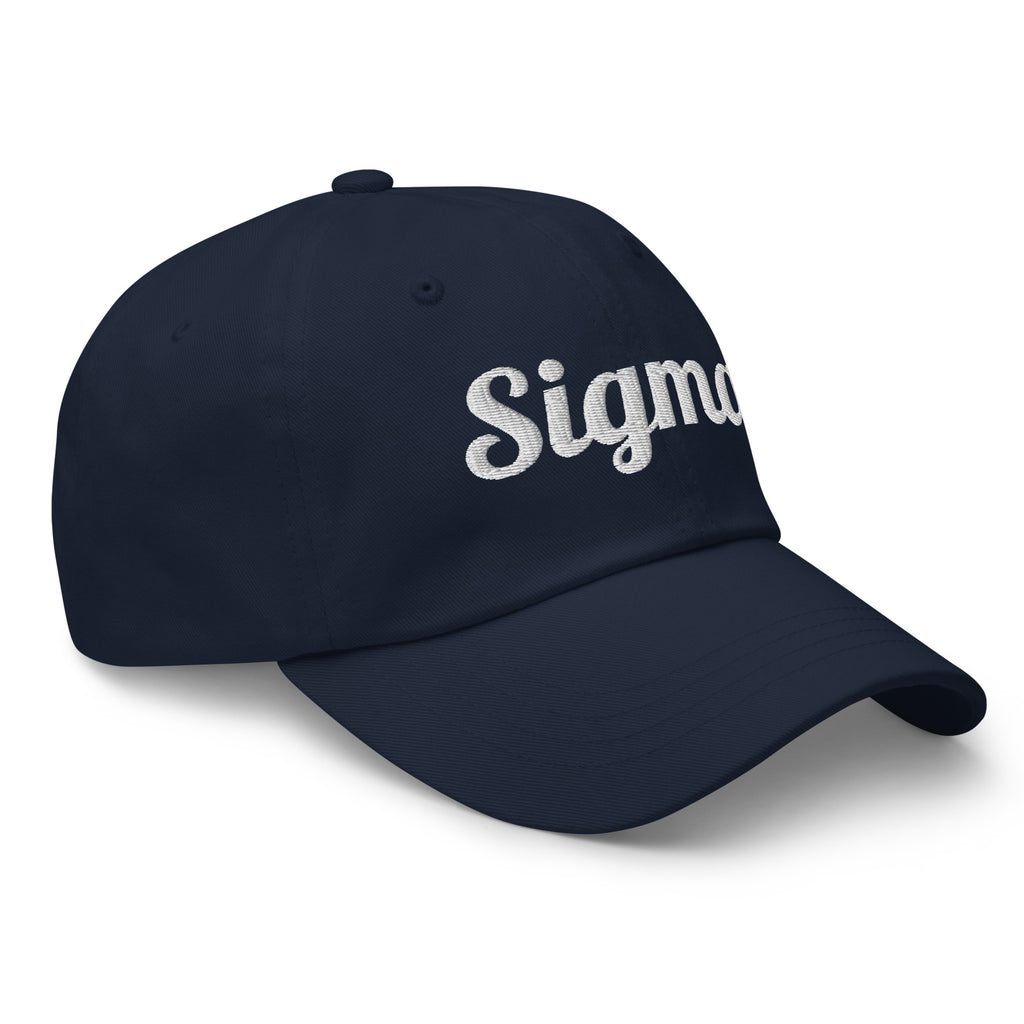 Navy dad hat with embroidered Sigma logo across the front and curved brim