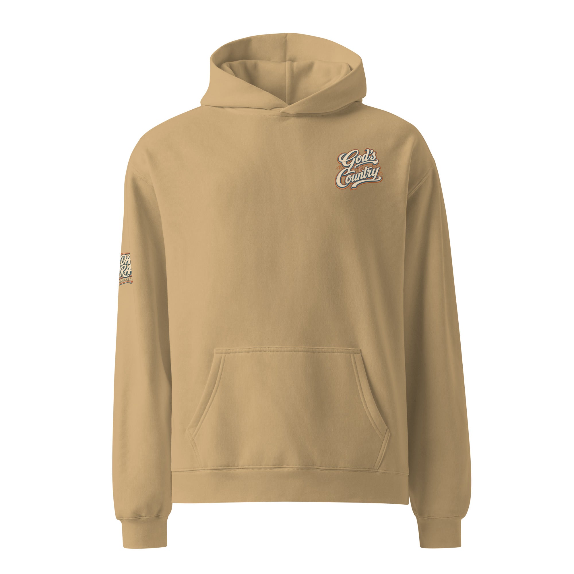 Sand pullover hoodie with front kangaroo pocket and small chest logo