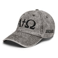 Charcoal grey vintage baseball cap with large A+O logo on the front and curved brim.