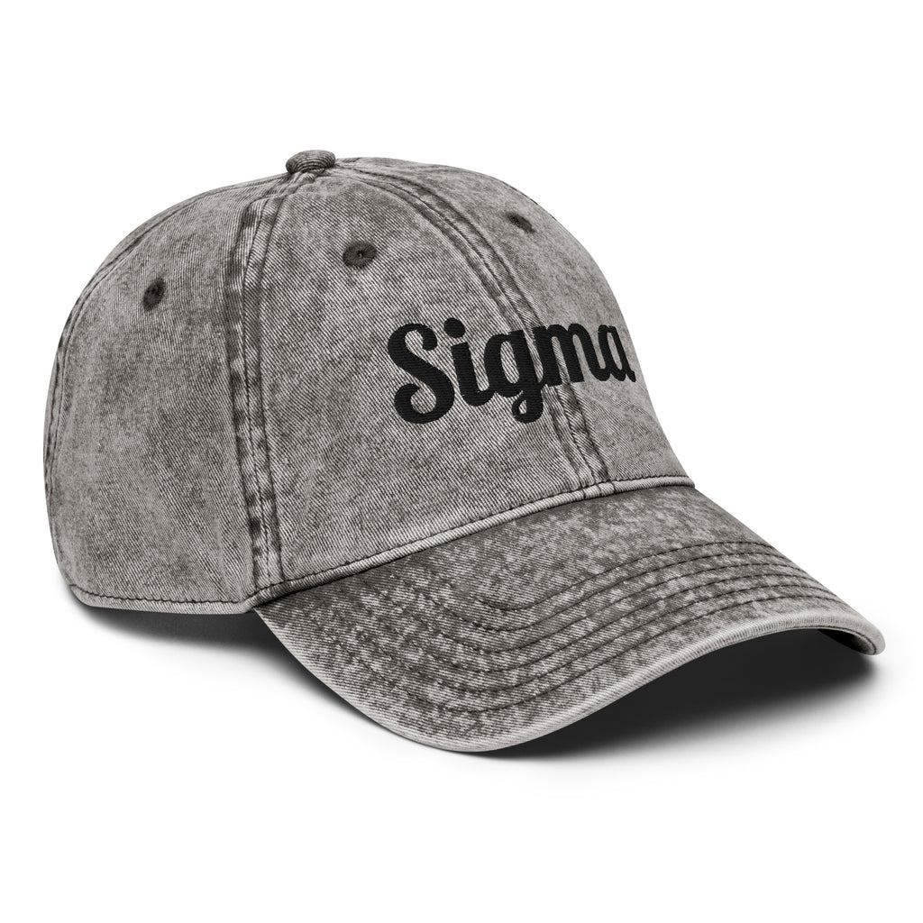 Charcoal gray vintage baseball cap with curved brim and large centered Sigma script on front