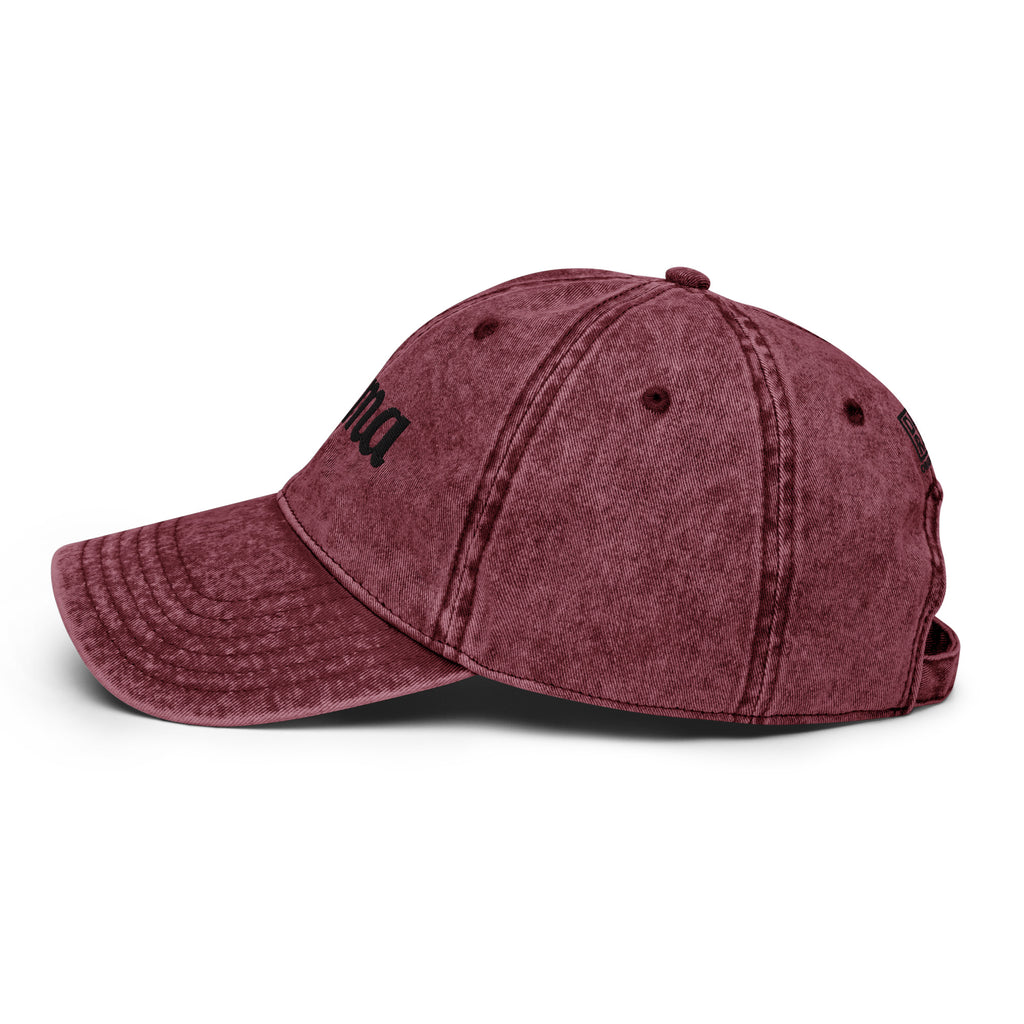 Vintage baseball cap with SIGMA™ logo, maroon washed fabric, side view